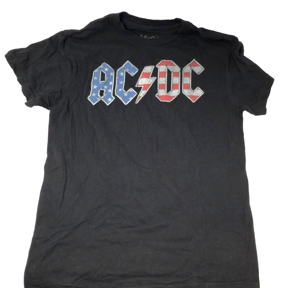 AC/DC Small Adult T-Shirt Black American Flag Back In Black Vintage Style Tee